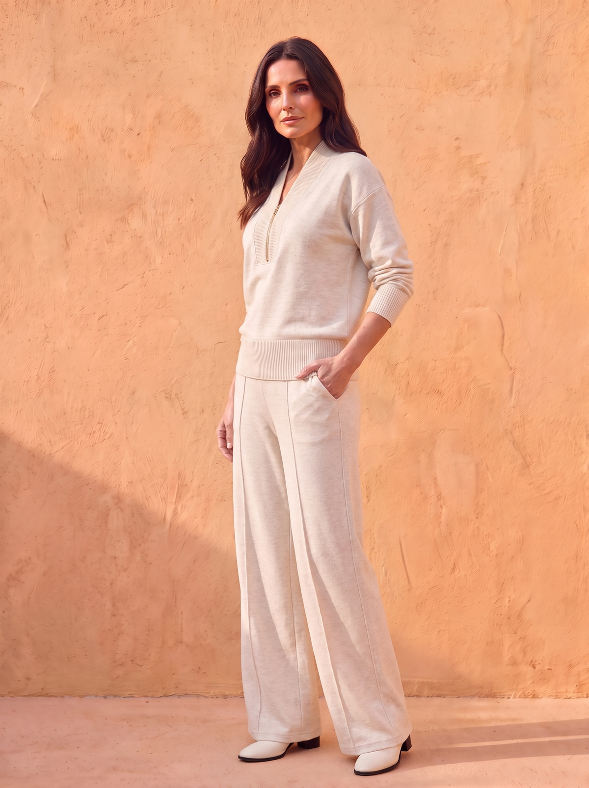 Completo Donna Due Pezzi con Maglia e Pantaloni a Gamba Larga