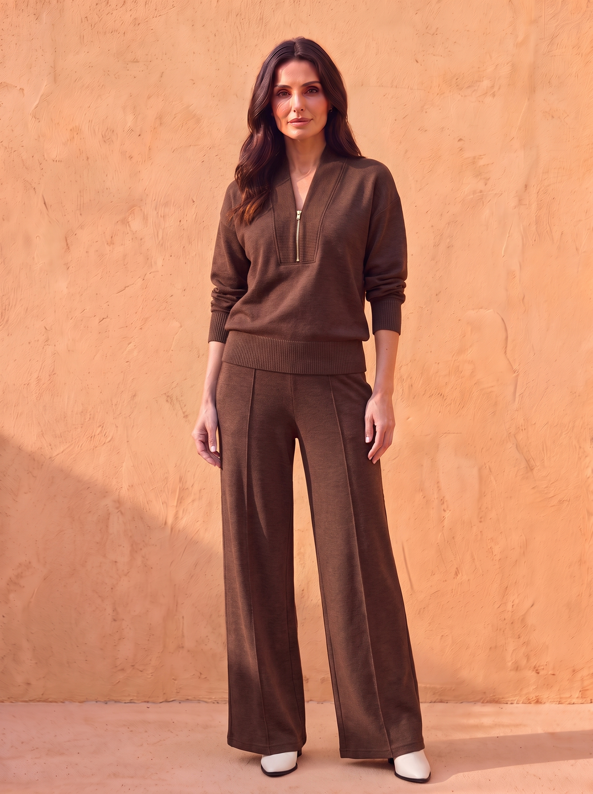 Completo Donna Due Pezzi con Maglia e Pantaloni a Gamba Larga