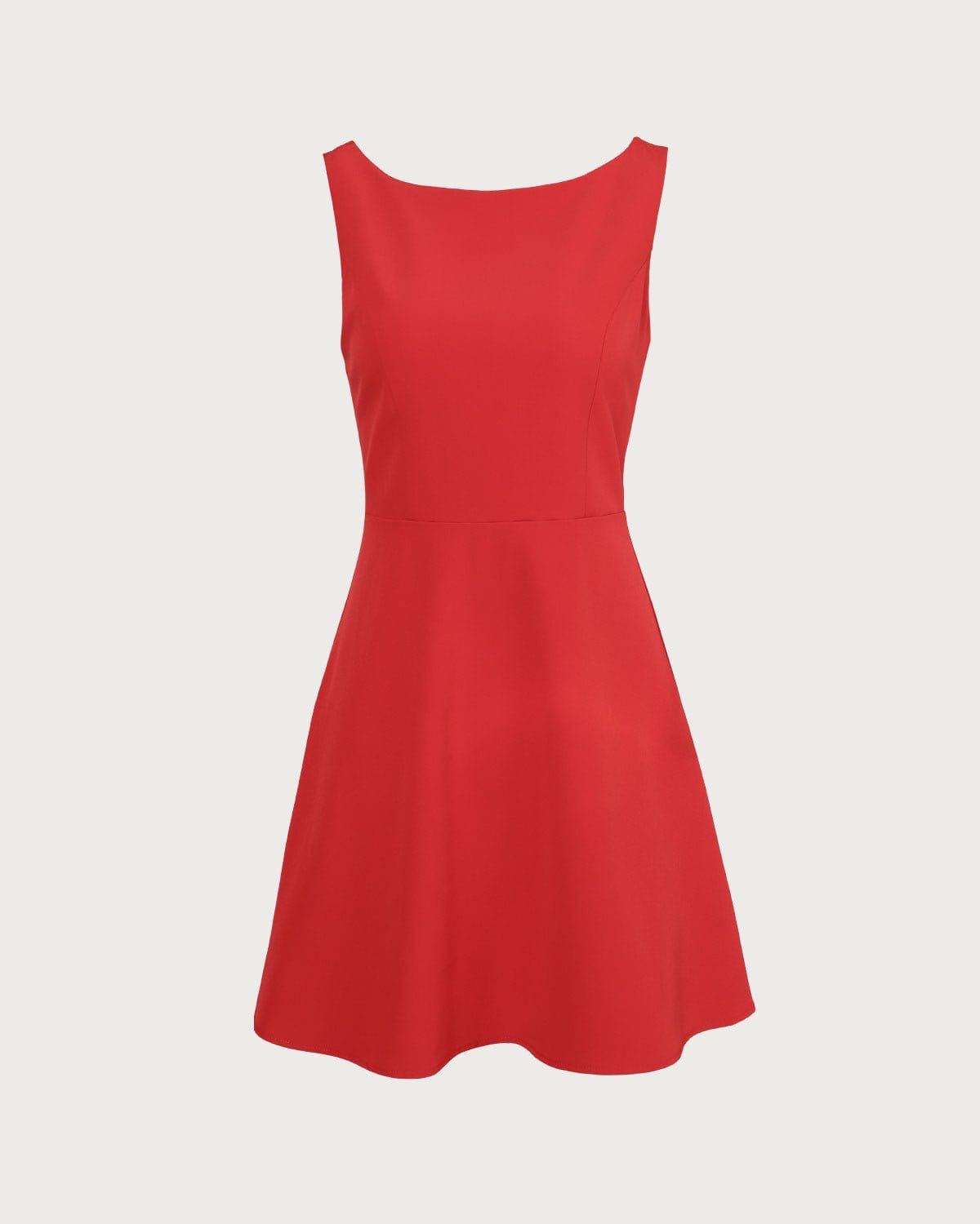 Vestido Mini de Dia Sem Mangas com Decote Canoa e Cintura Alta