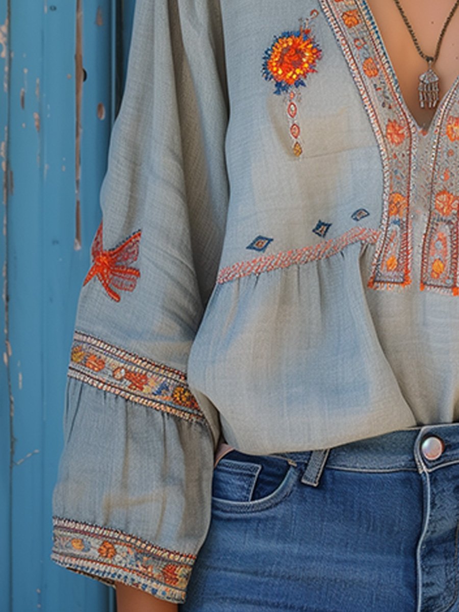 Bohemian Women's Blouse – Authentic Embroidery and Breathable Summer Cut