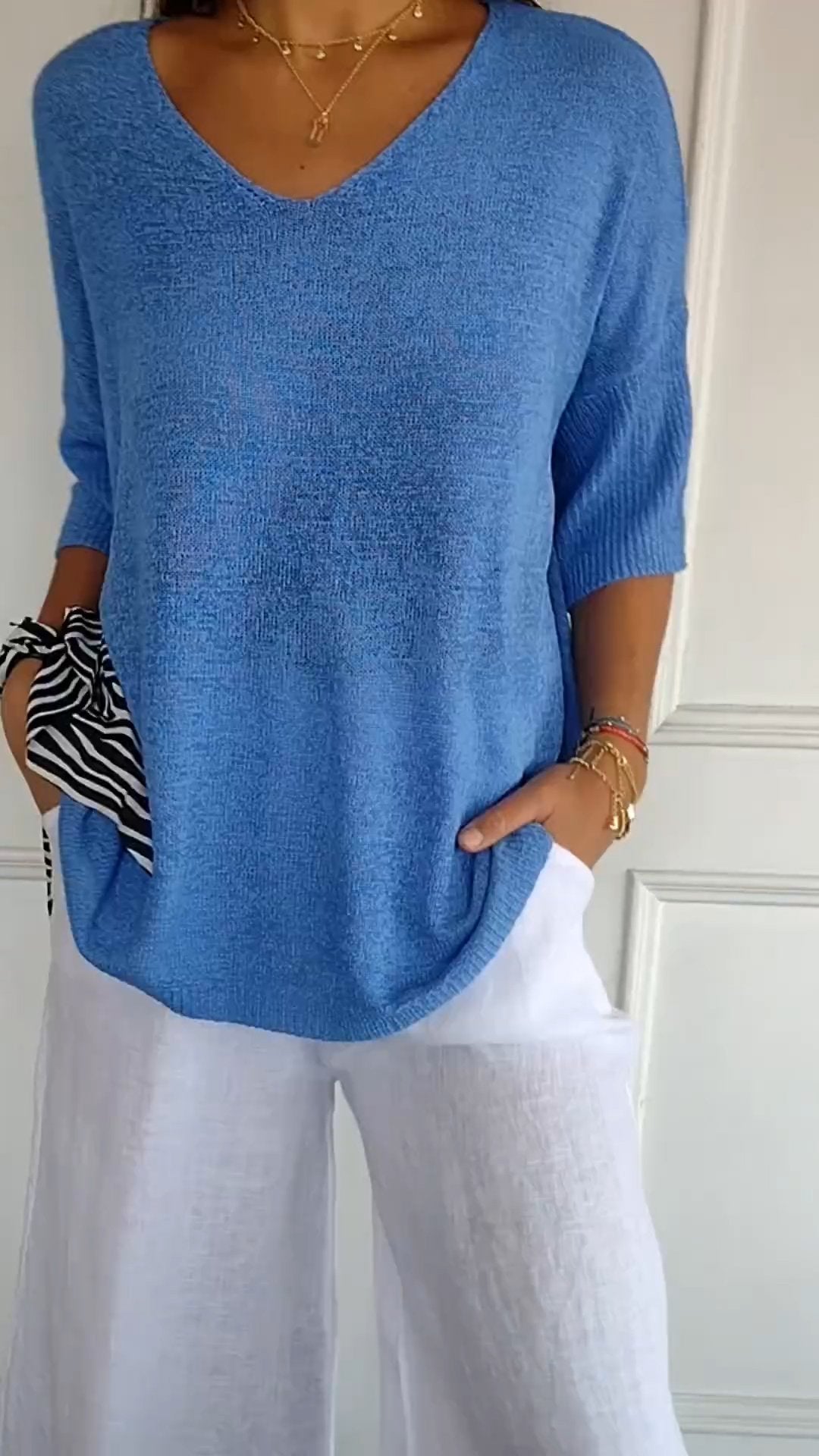 Maglia Donna Casual Scollo a V Maniche Lunghe Morbida