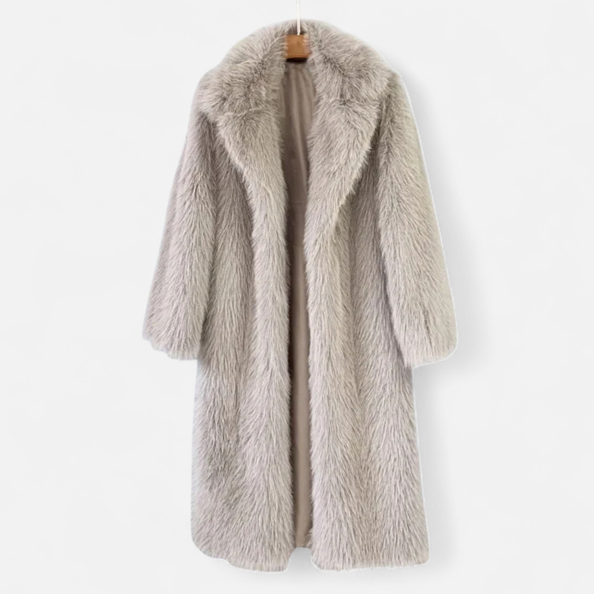 Cappotto Lungo Donna Effetto Pelliccia con Collo Ampio