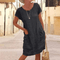 Vestito Midi Estivo in Lino da Donna con Maniche Corte e Tasche