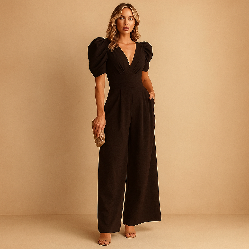 Tuta Intera da Donna Elegante con Scollo a V e Pantaloni Palazzo