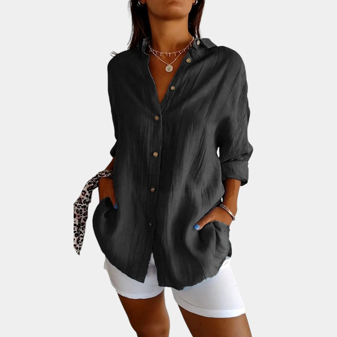 Camicia Donna in Lino Effetto Naturale a Maniche Lunghe