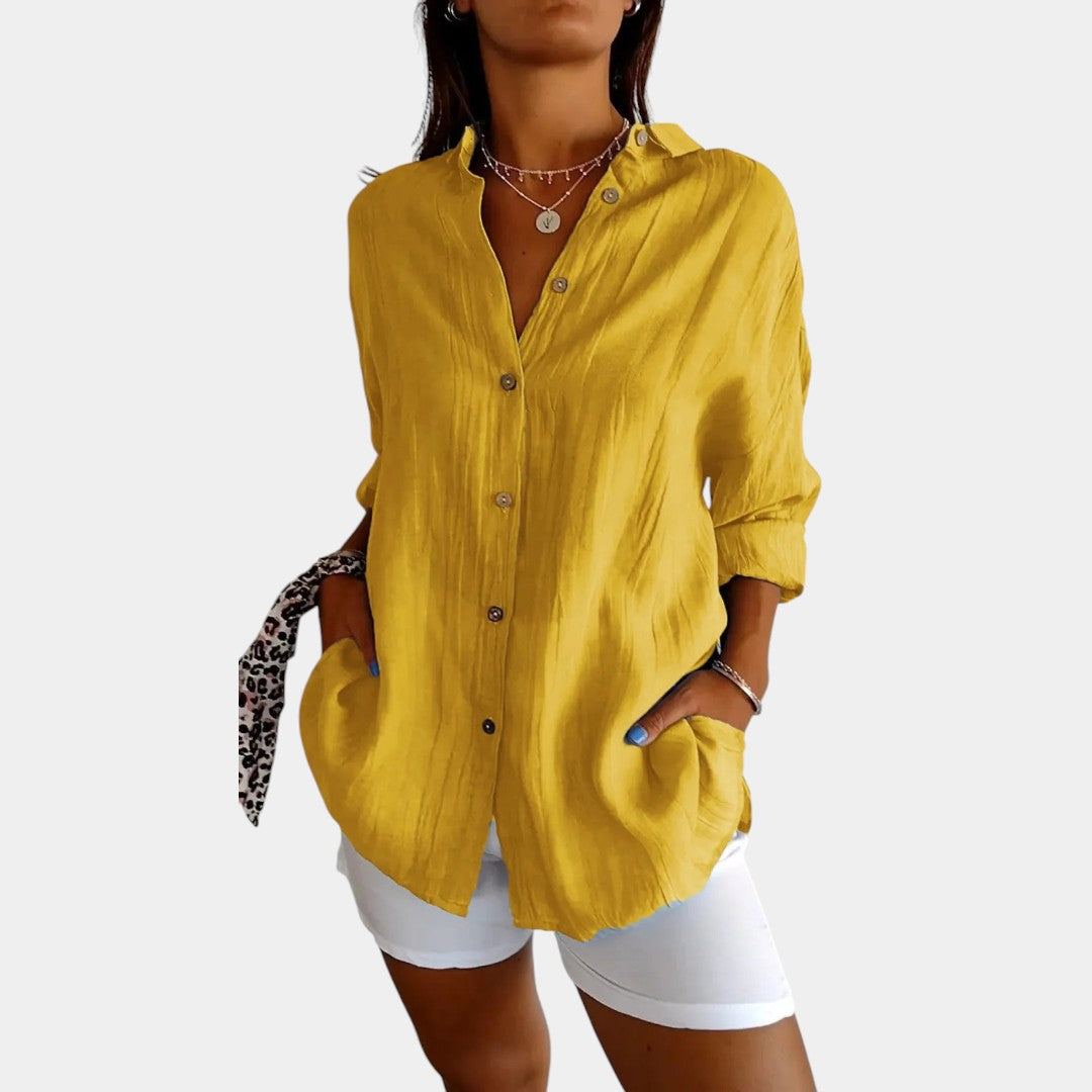 Camicia Donna in Lino Effetto Naturale a Maniche Lunghe