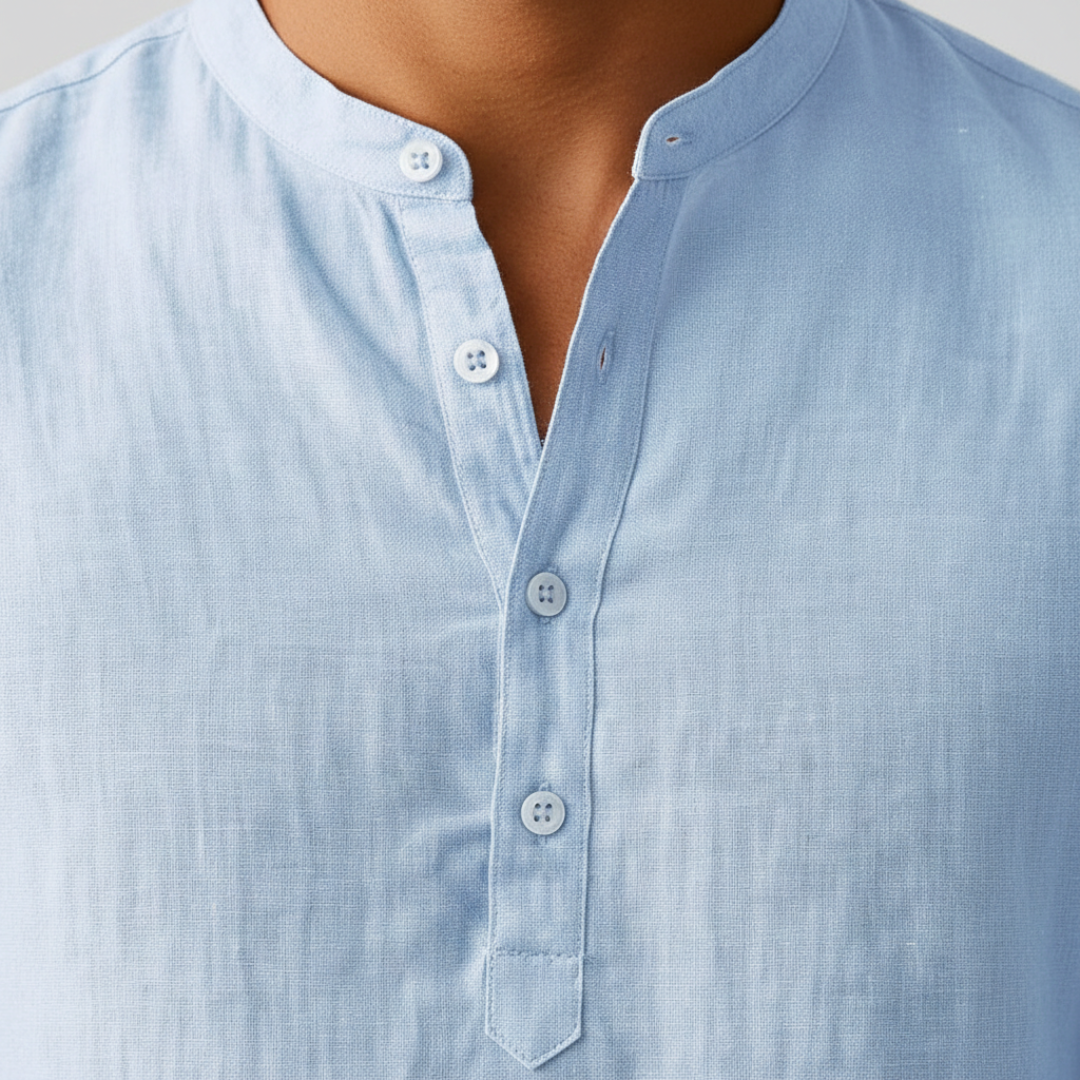 Camicia Henley in Lino da Uomo a Maniche Lunghe