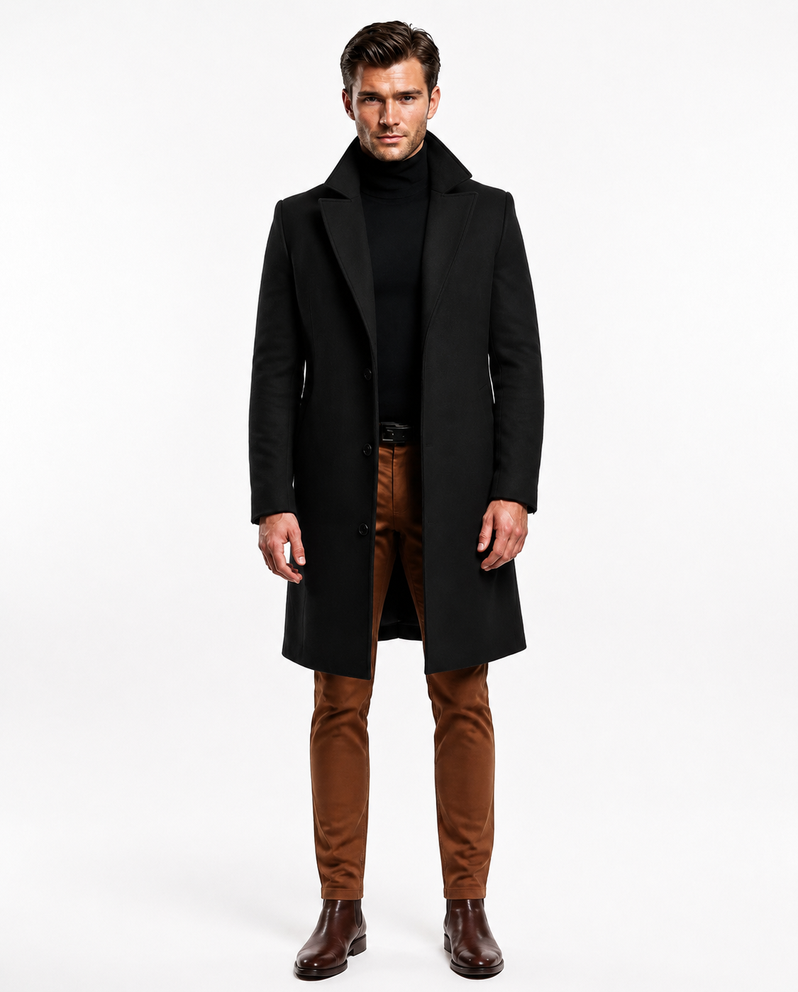 Cappotto Uomo Elegante Monopetto a Lunghezza Media
