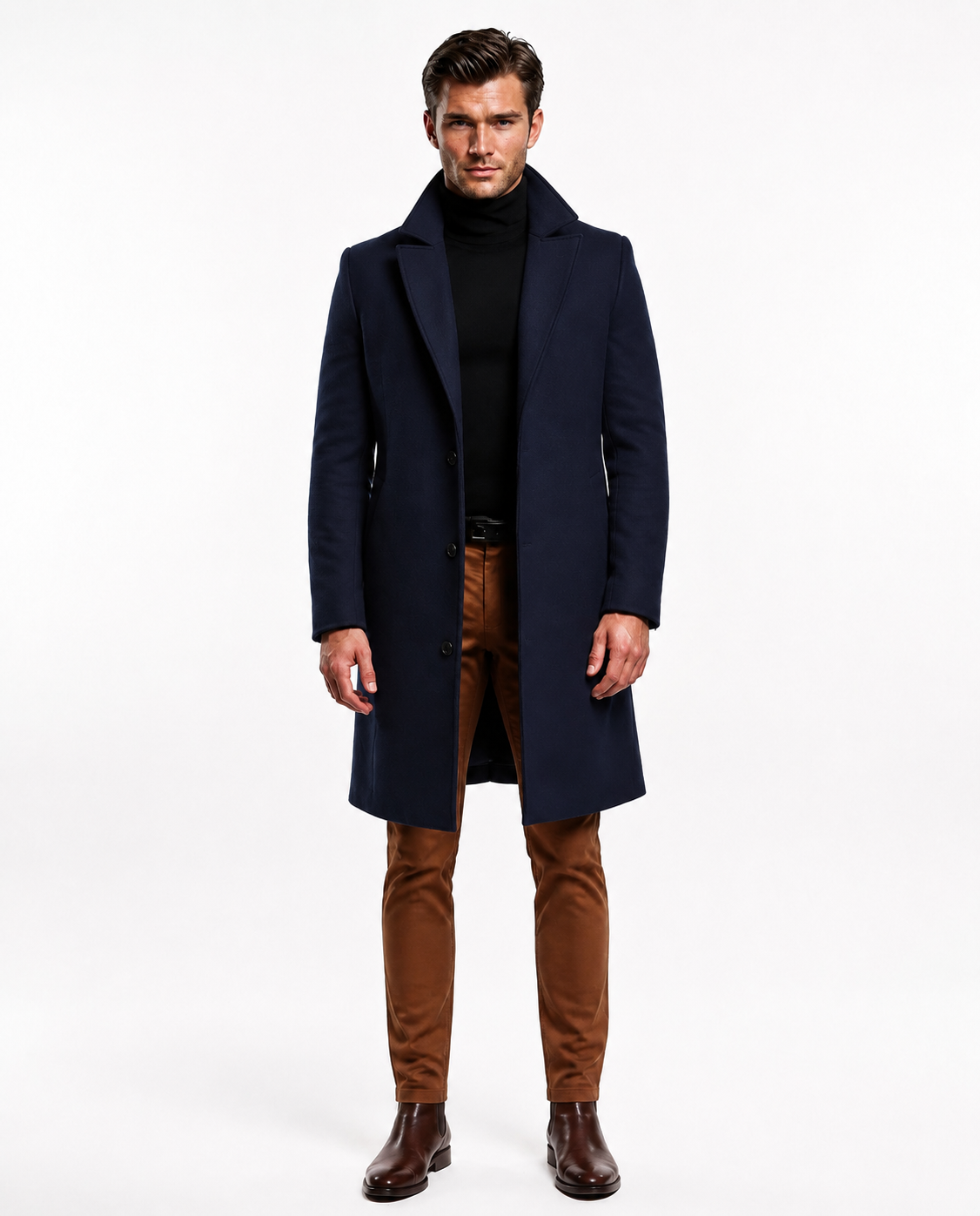 Cappotto Uomo Elegante Monopetto a Lunghezza Media