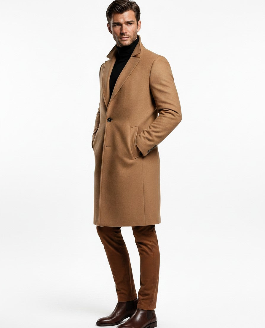 Cappotto Uomo Elegante Monopetto a Lunghezza Media