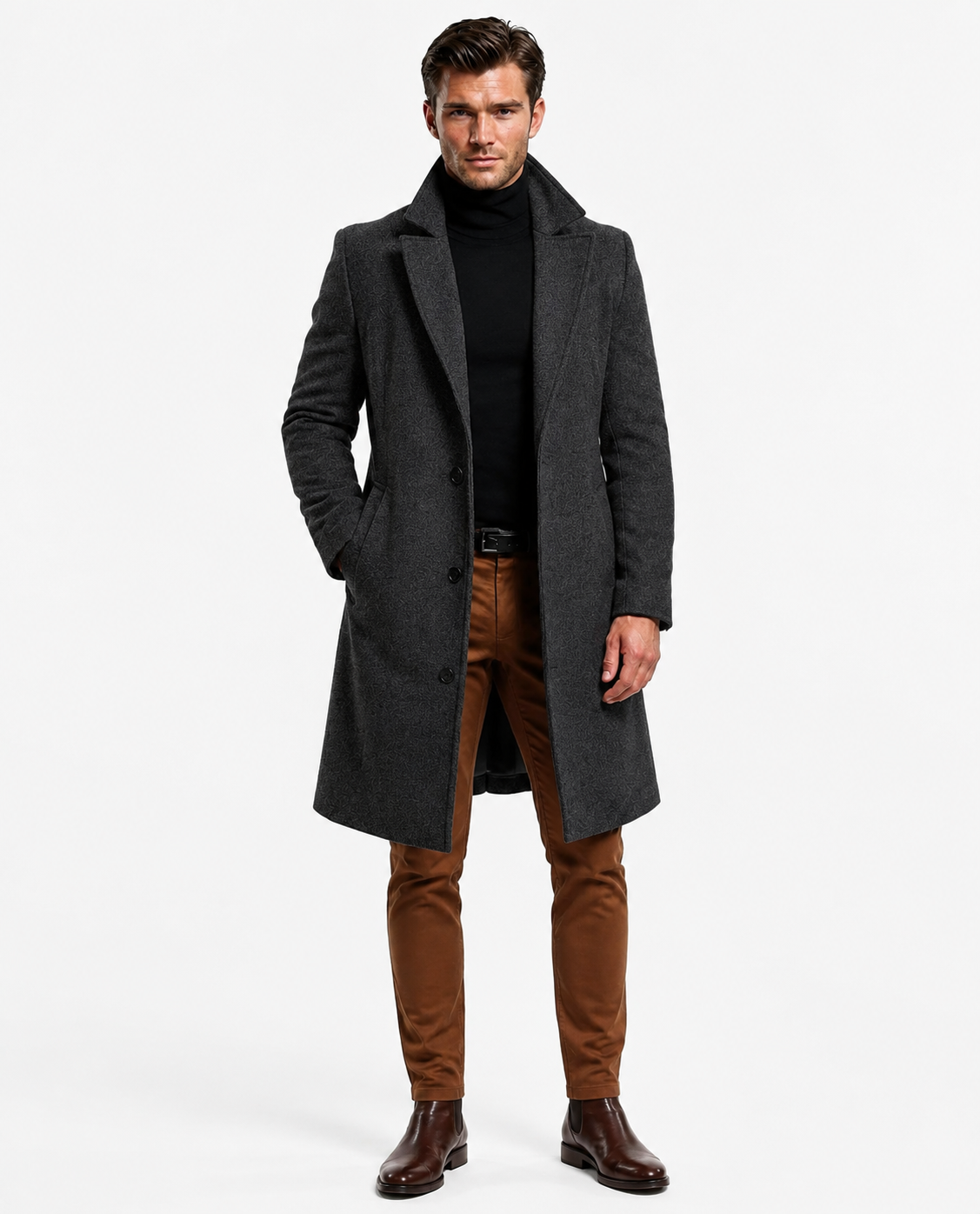 Cappotto Uomo Elegante Monopetto a Lunghezza Media