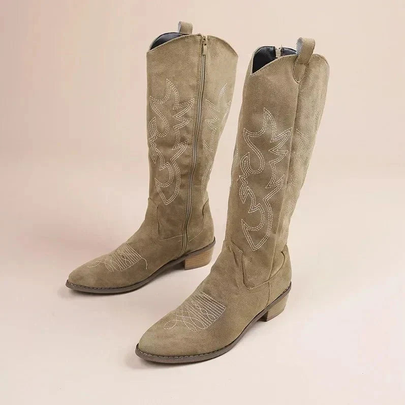 Botas Texanas de Senhora até ao Joelho com Efeito Camurça