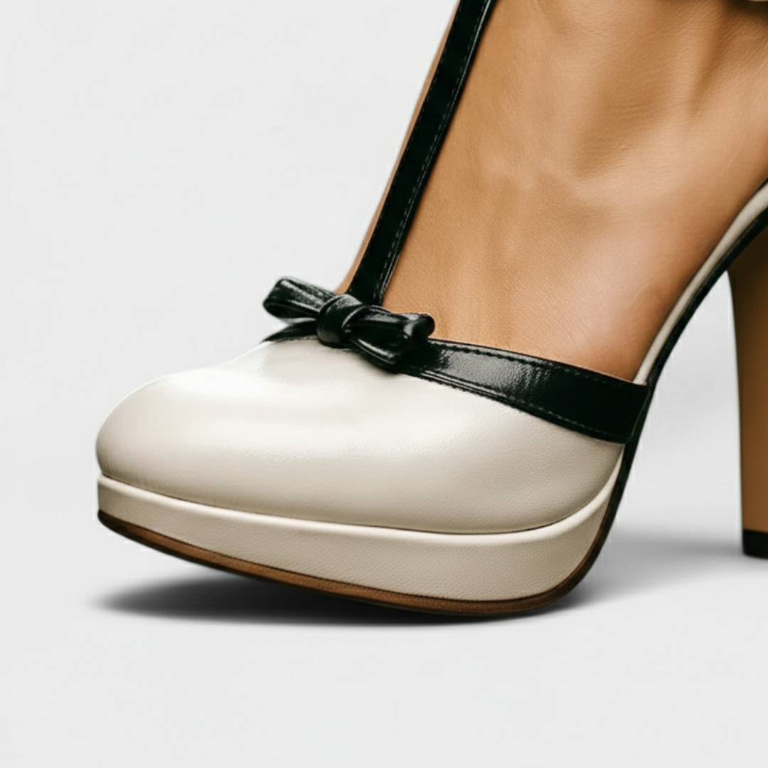 Vera | Scarpe con Tacco a Plateau Donna con Cinturino a T e Dettaglio Fiocco