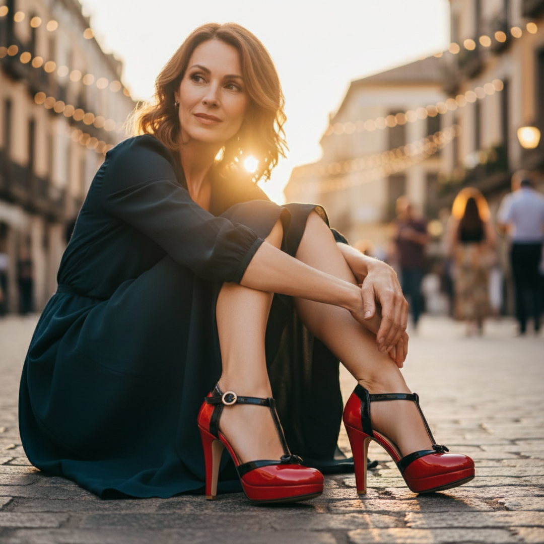 Vera | Scarpe con Tacco a Plateau Donna con Cinturino a T e Dettaglio Fiocco
