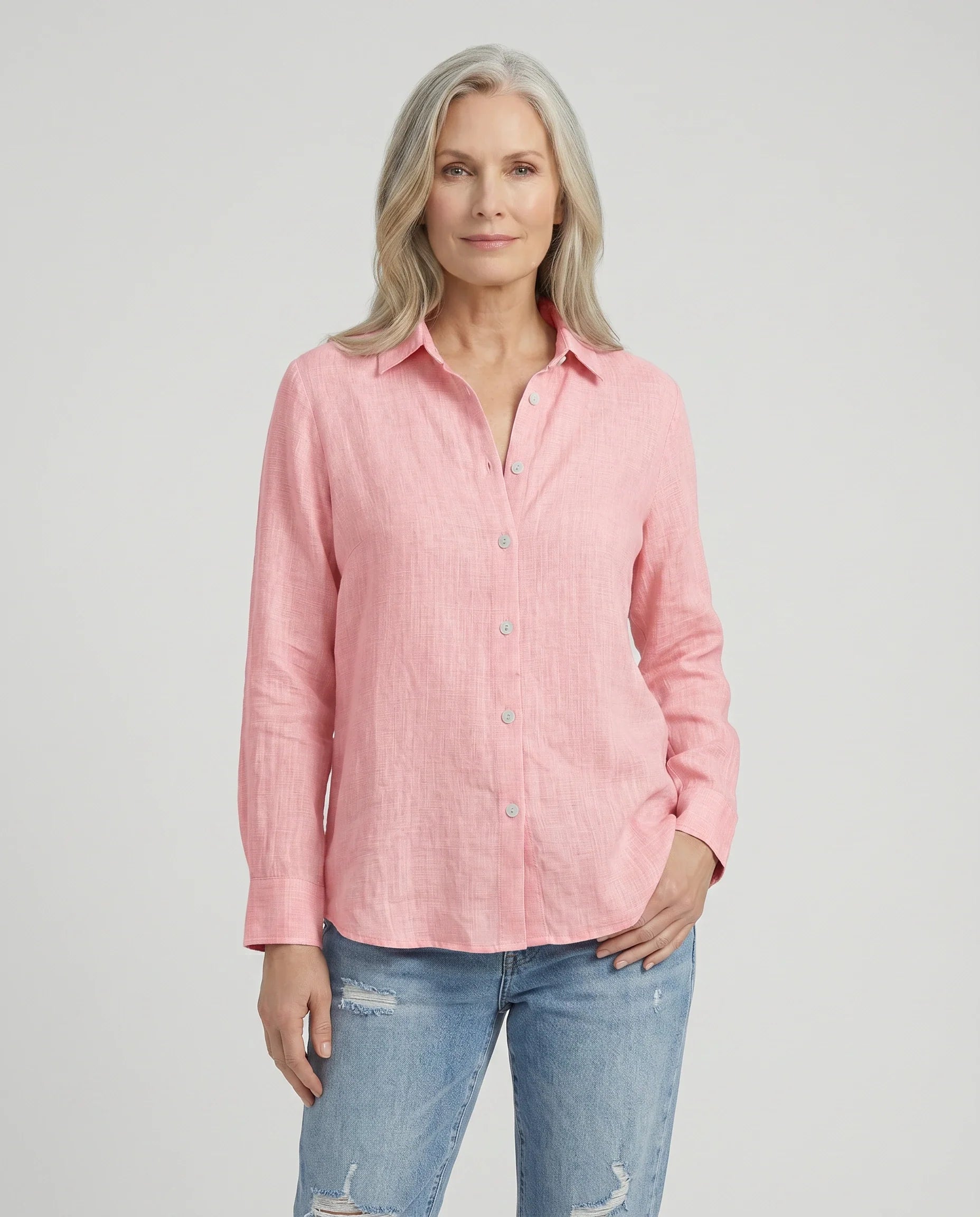 Camicia Donna in Lino e Cotone con Colletto Classico