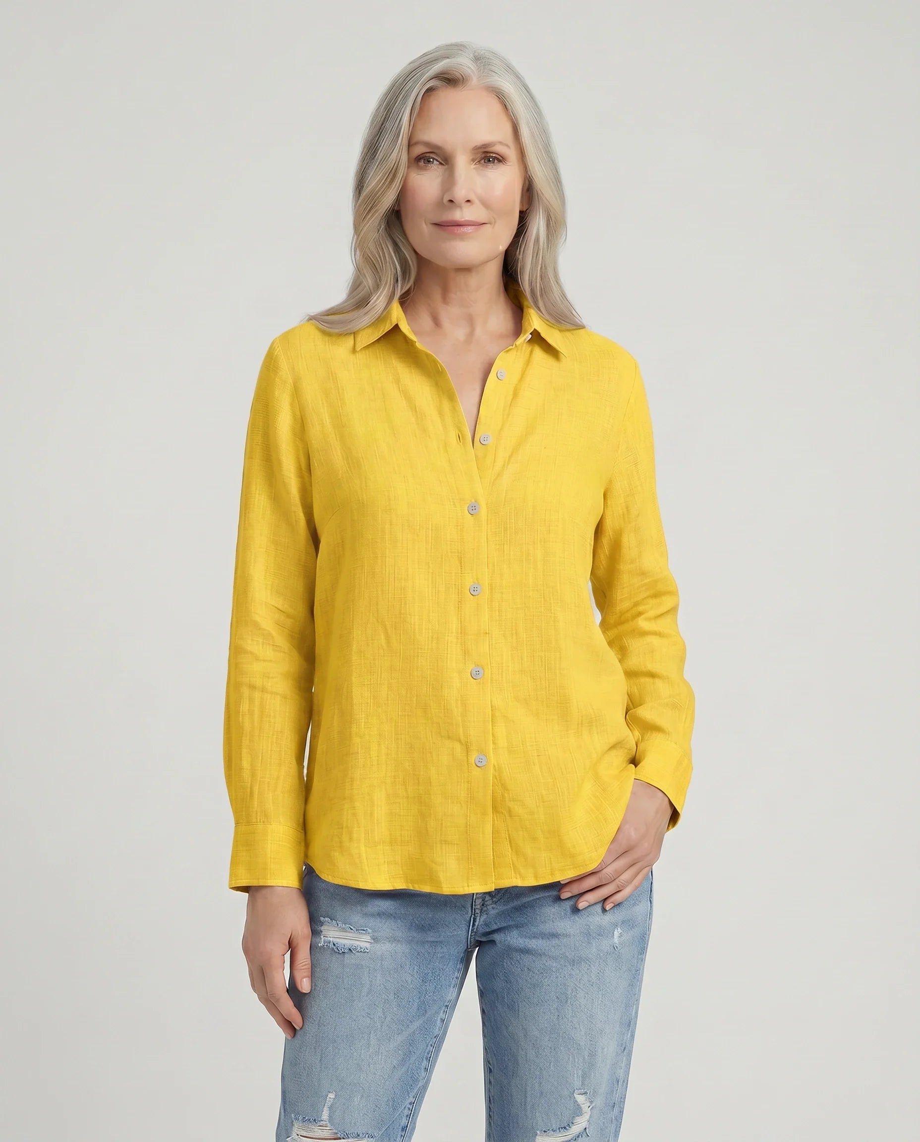 Camicia Donna in Lino e Cotone con Colletto Classico
