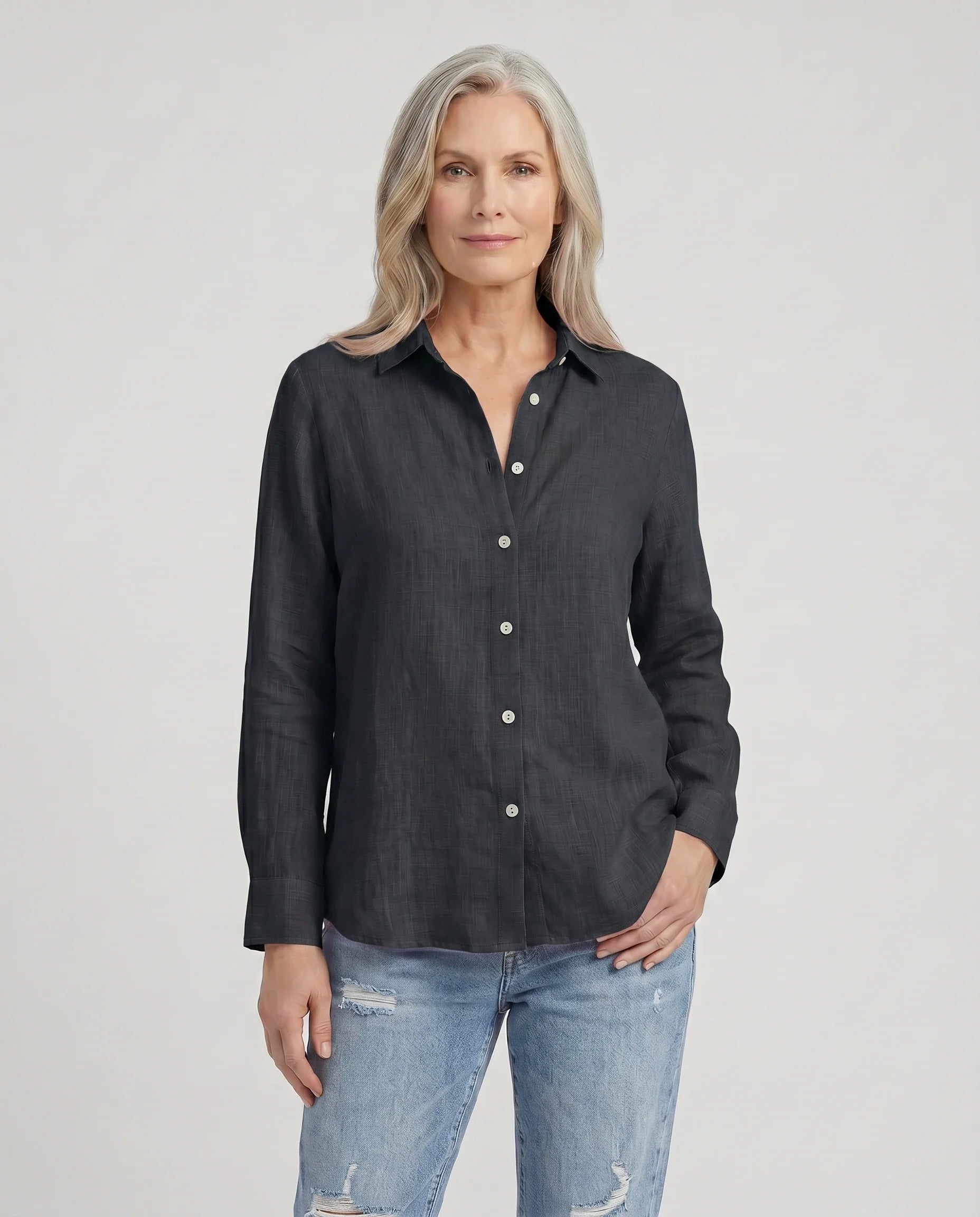 Camicia Donna in Lino e Cotone con Colletto Classico