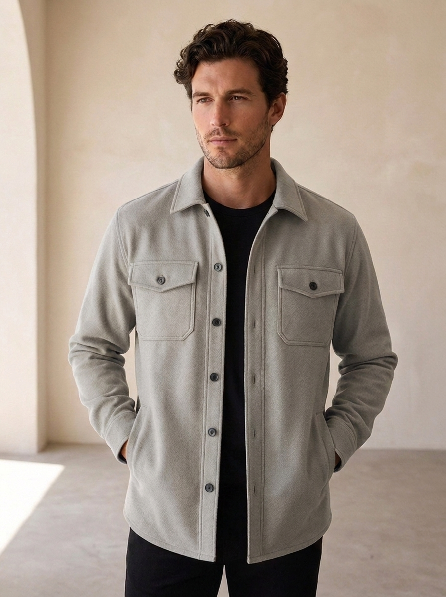 Giacca Camicia Uomo Casual con Tasche e Chiusura a Bottoni