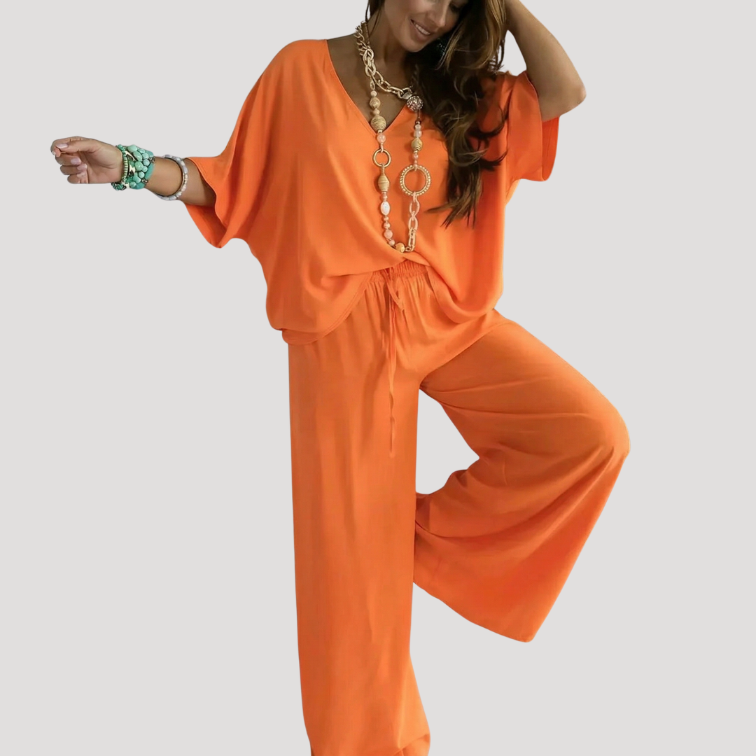 Ensemble femme 2 pièces avec blouse ample et pantalon palazzo