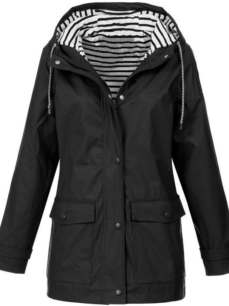 Giacca Impermeabile Donna con Cappuccio Antivento e Tasche