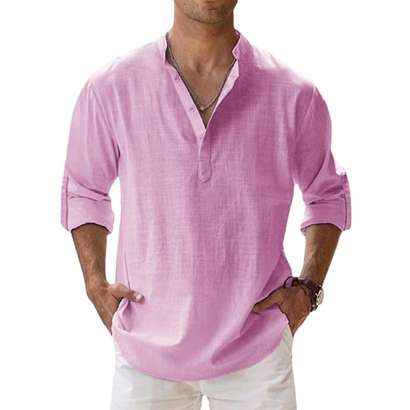 Camicia Uomo in Lino a Maniche Lunghe – Colletto Coreano