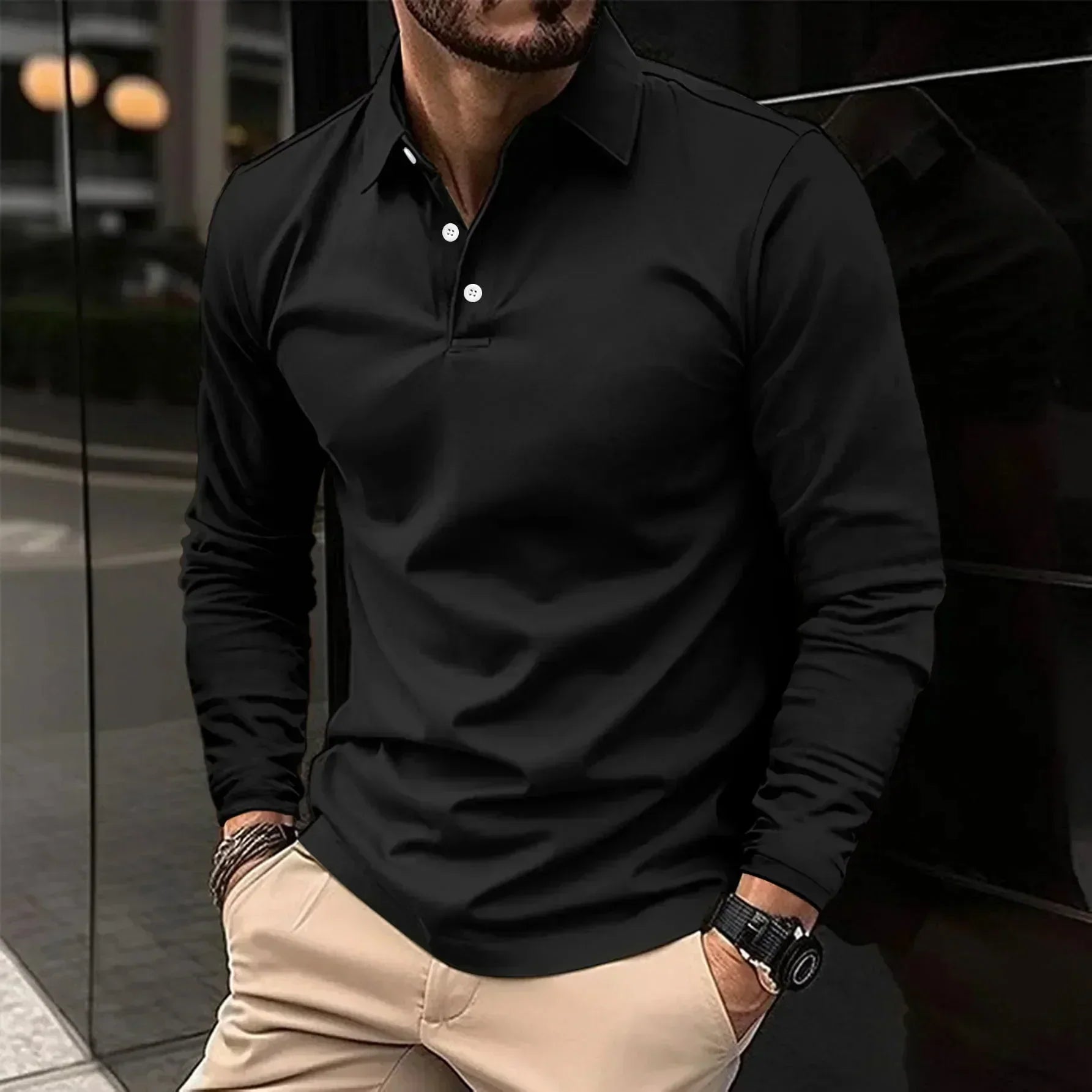 Polo Uomo a Maniche Lunghe Vestibilità Regolare con Colletto