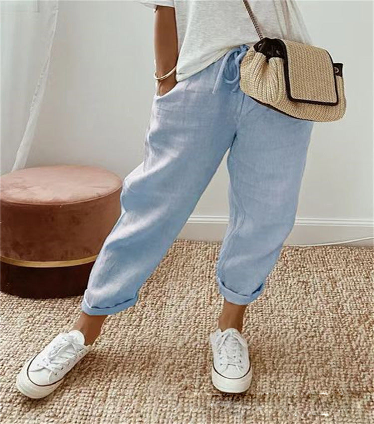 Pantaloni classici da donna in lino leggero