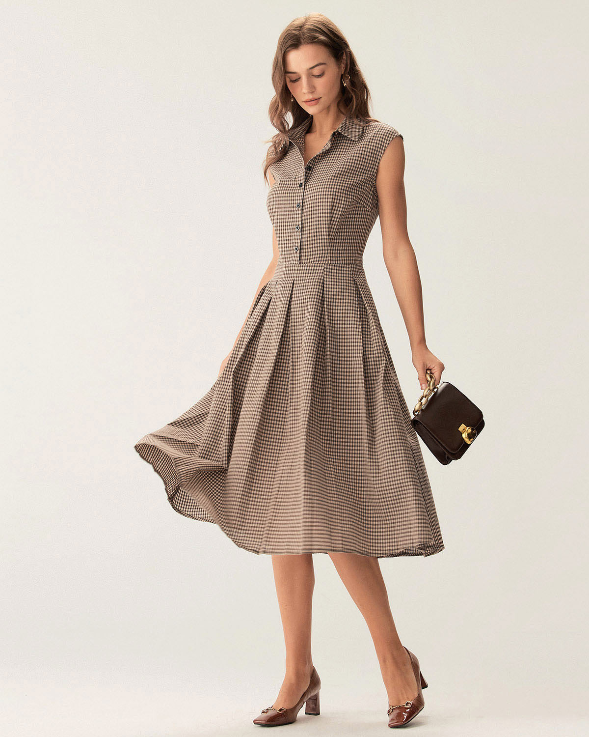 Pleated Cotton Midi Day Dress