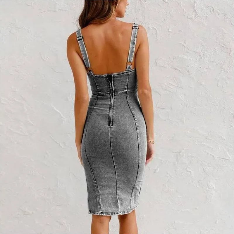 Annelies™ – sukienka midi o wyglądzie denimu