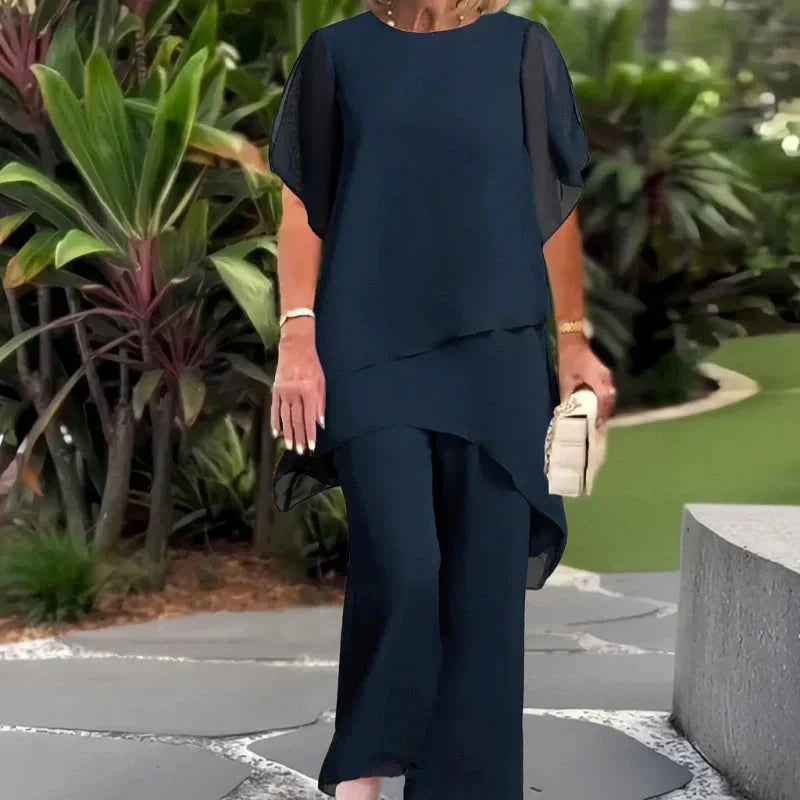 Completo da Donna Elegante Due Pezzi con Tunica Asimmetrica e Pantaloni
