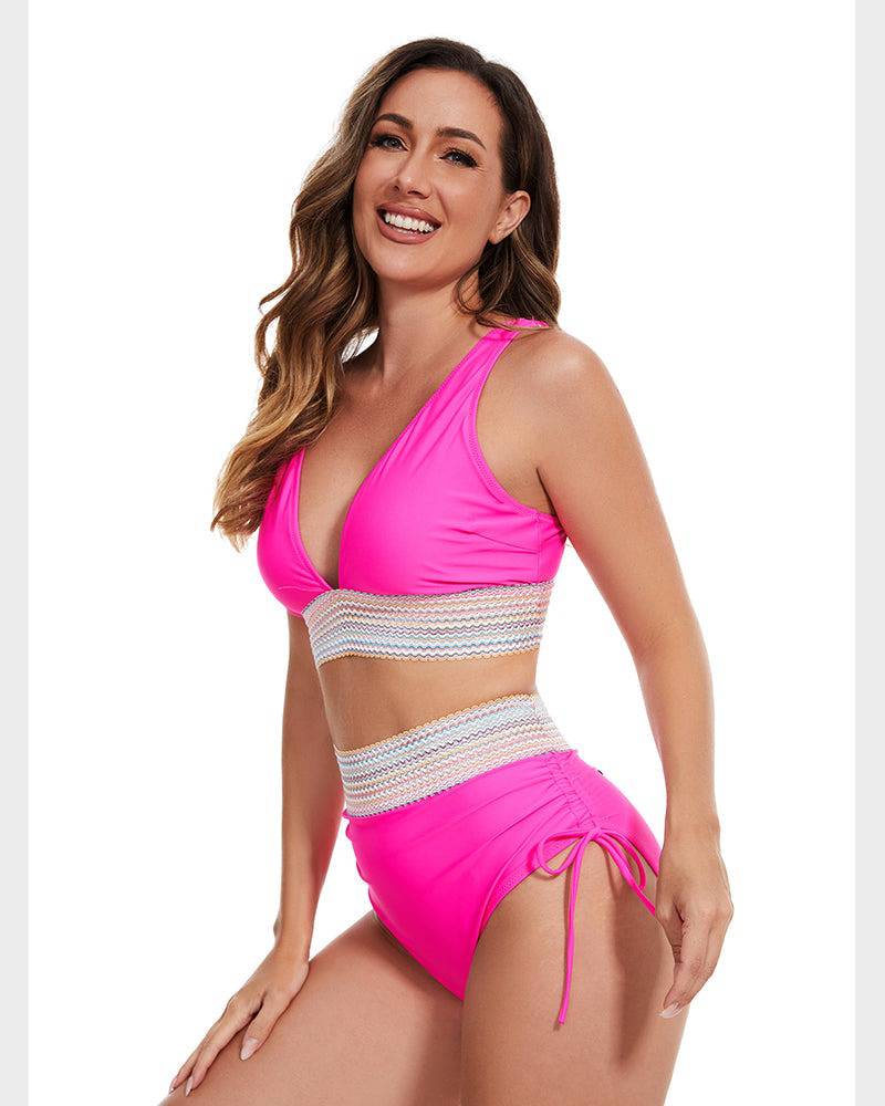 Bikini a vita alta modellante con motivo colorblock – sostegno, comfort e stile trendy