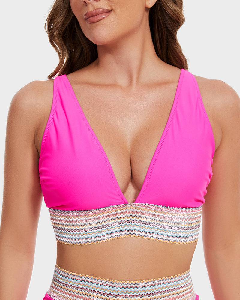Bikini a vita alta modellante con motivo colorblock – sostegno, comfort e stile trendy