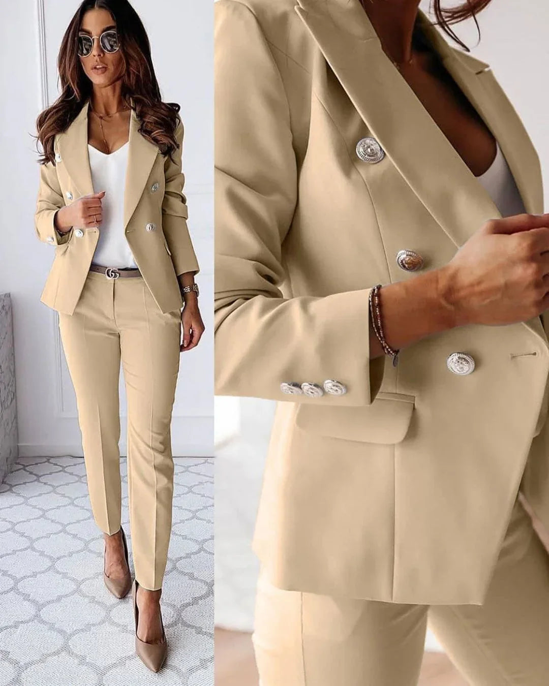 Completo Donna Elegante con Blazer Doppiopetto e Pantaloni Coordinati