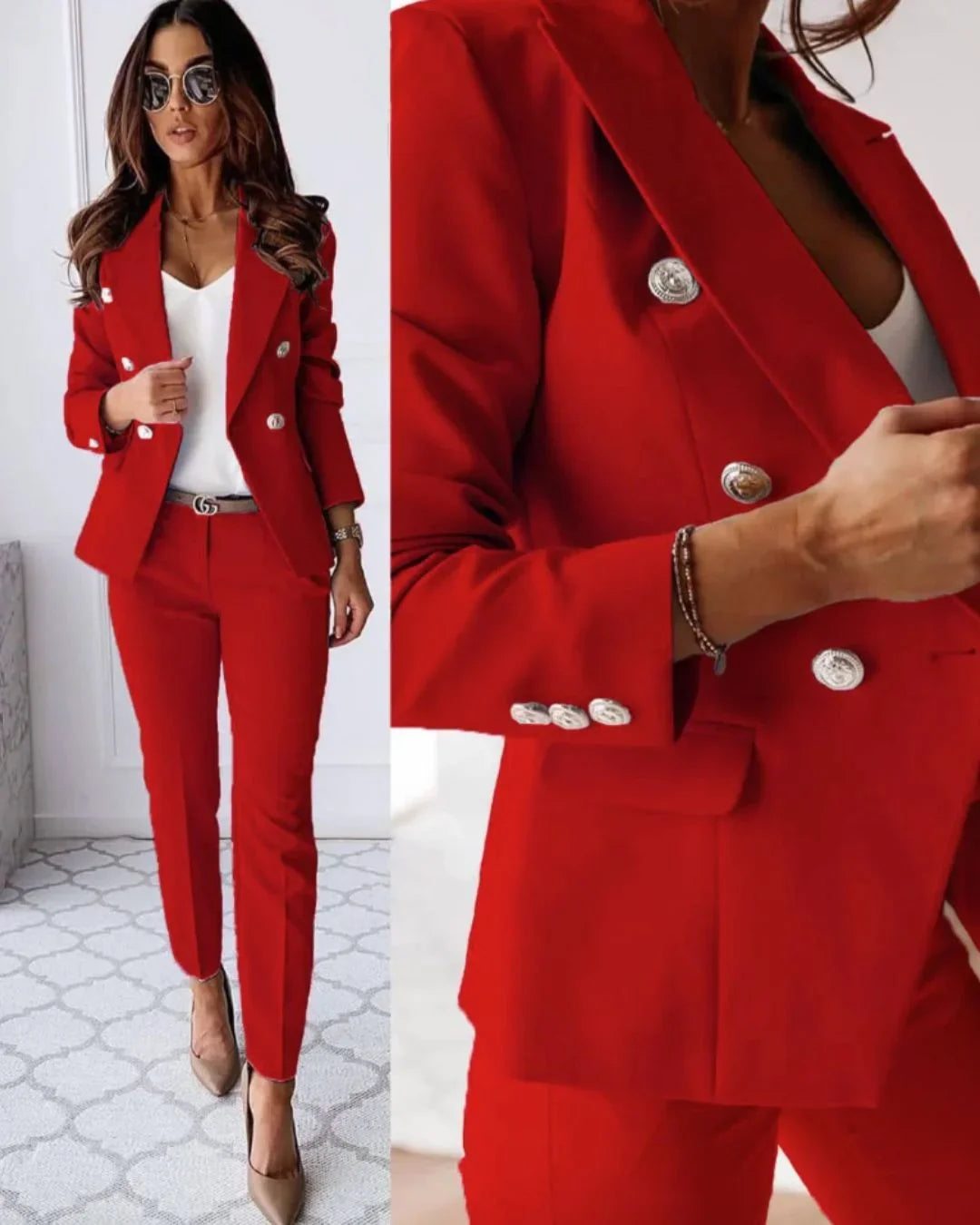 Completo Donna Elegante con Blazer Doppiopetto e Pantaloni Coordinati