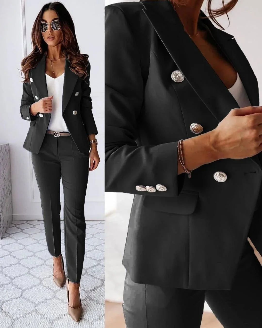 Completo Donna Elegante con Blazer Doppiopetto e Pantaloni Coordinati