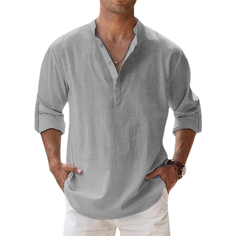 Camicia Uomo in Lino a Maniche Lunghe – Colletto Coreano