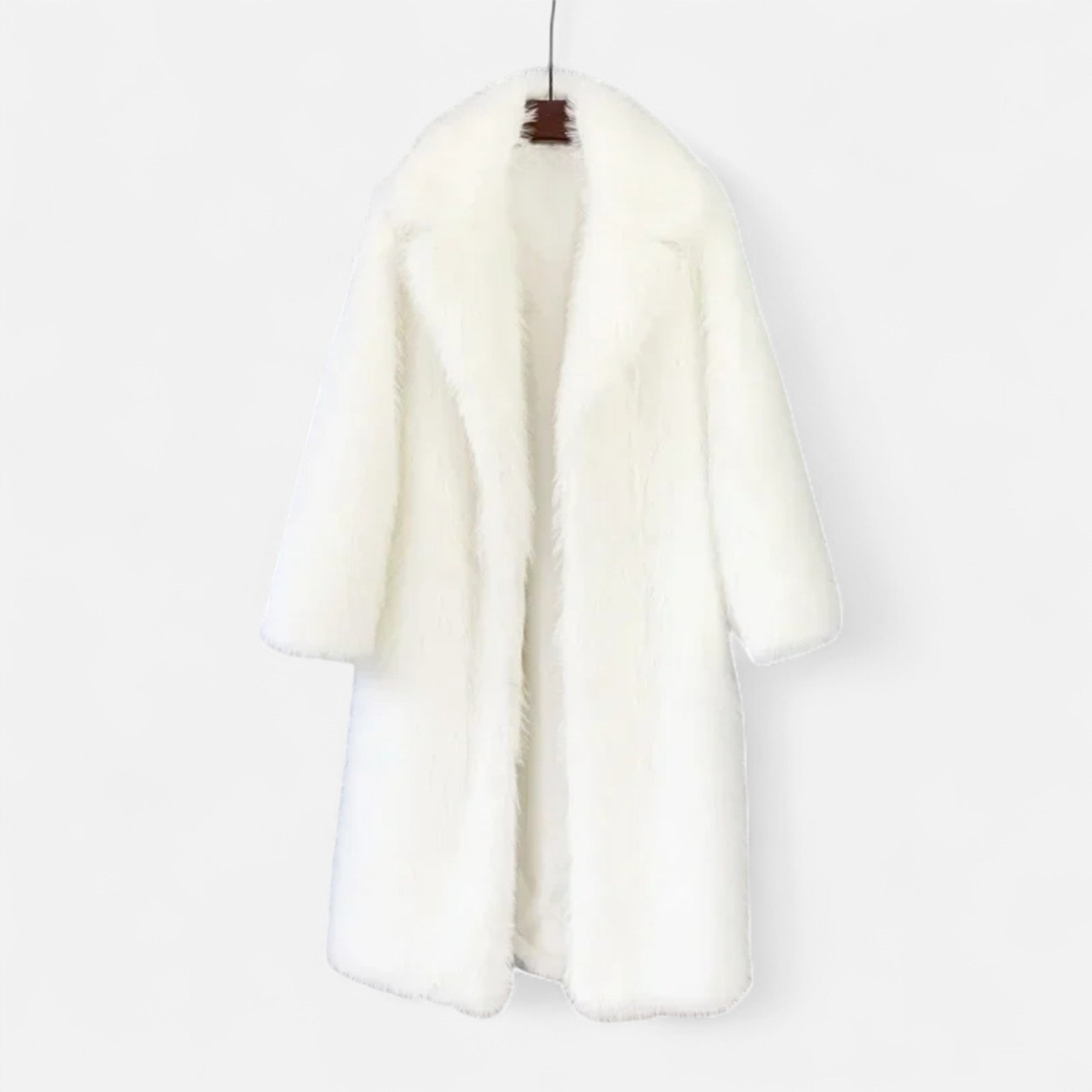 Cappotto Lungo Donna Effetto Pelliccia con Collo Ampio