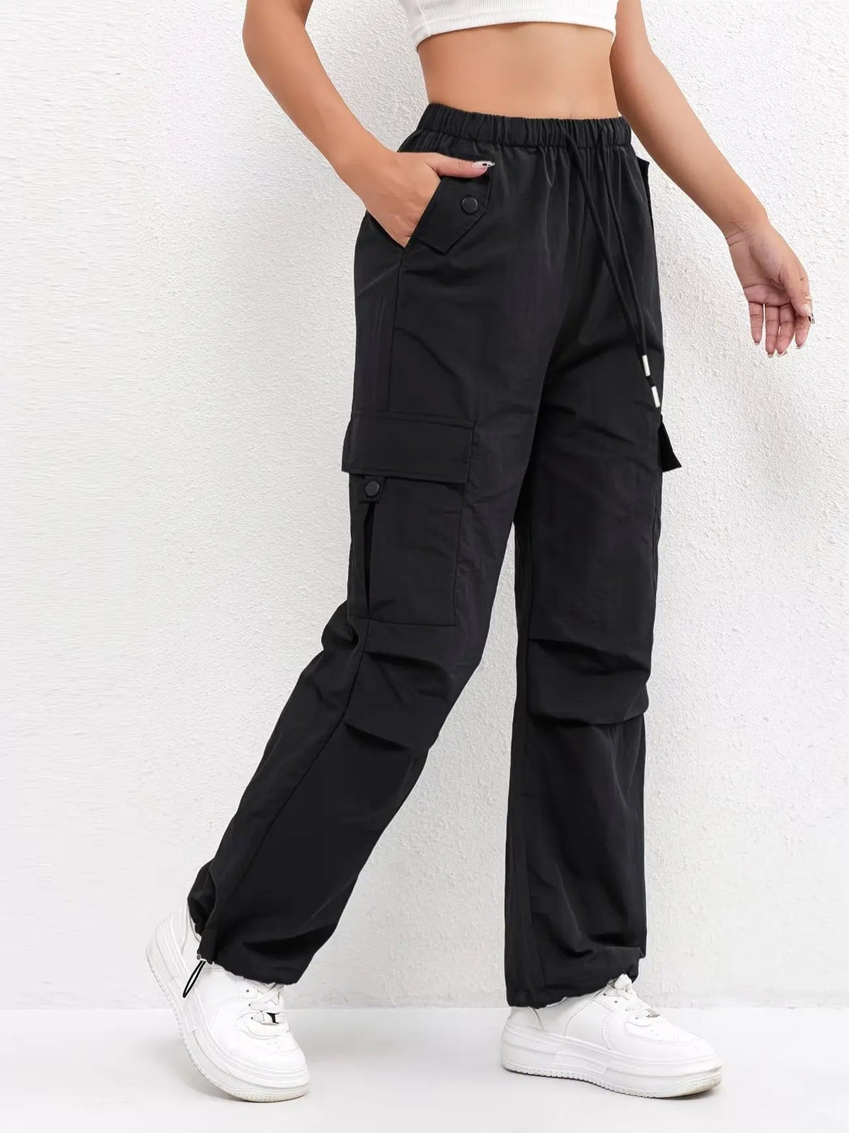 Pantaloni Cargo da Donna a Gamba Larga con Tasche Laterali