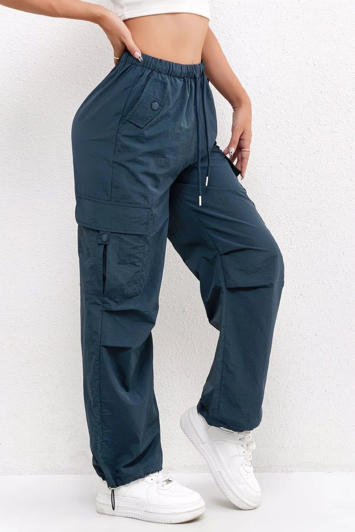 Pantaloni Cargo da Donna a Gamba Larga con Tasche Laterali