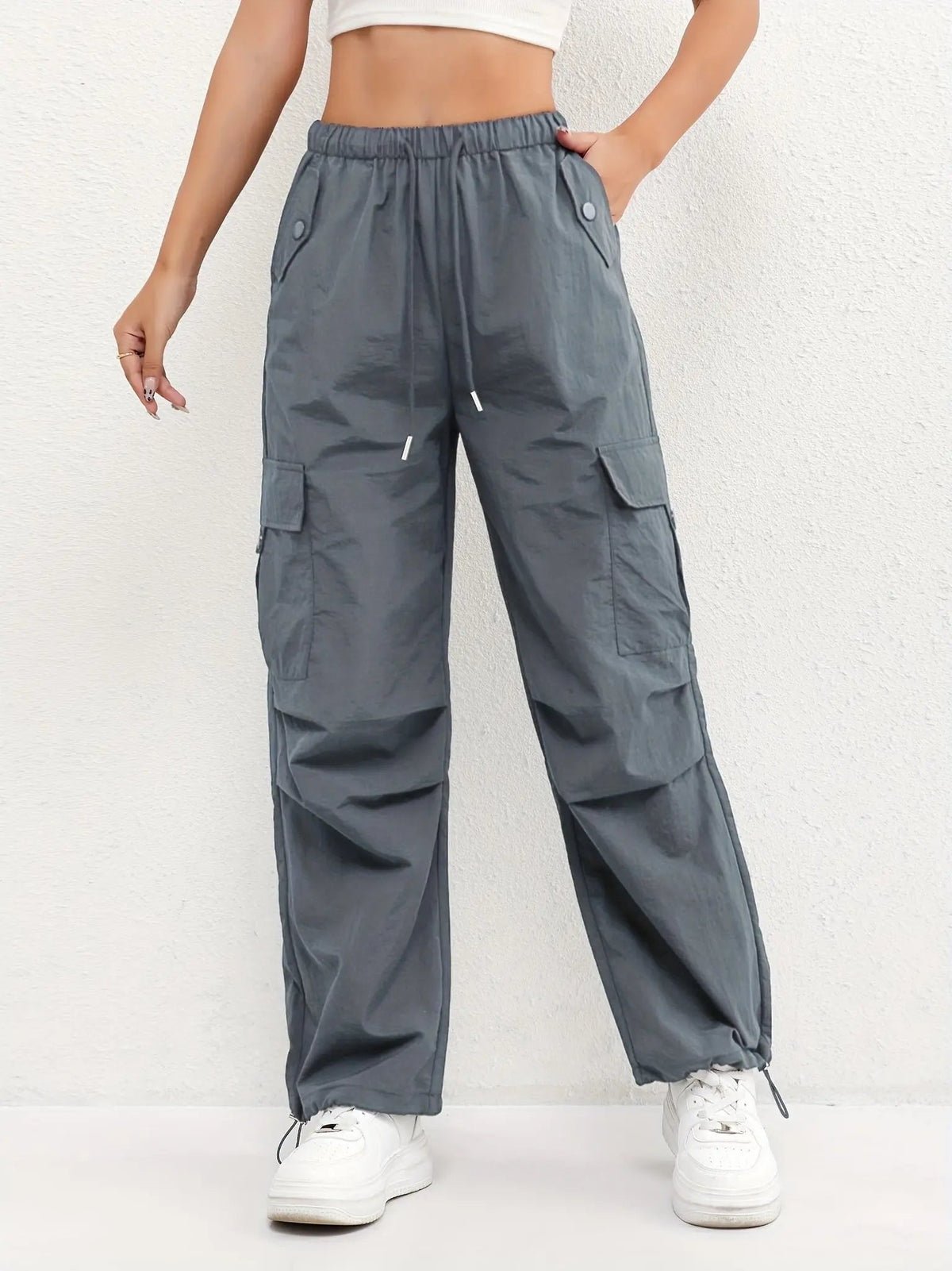 Pantaloni Cargo da Donna a Gamba Larga con Tasche Laterali