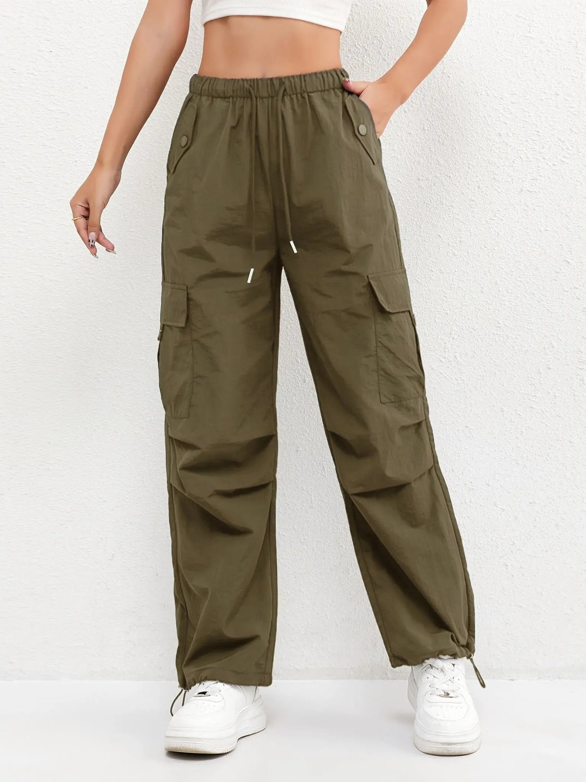 Pantaloni Cargo da Donna a Gamba Larga con Tasche Laterali