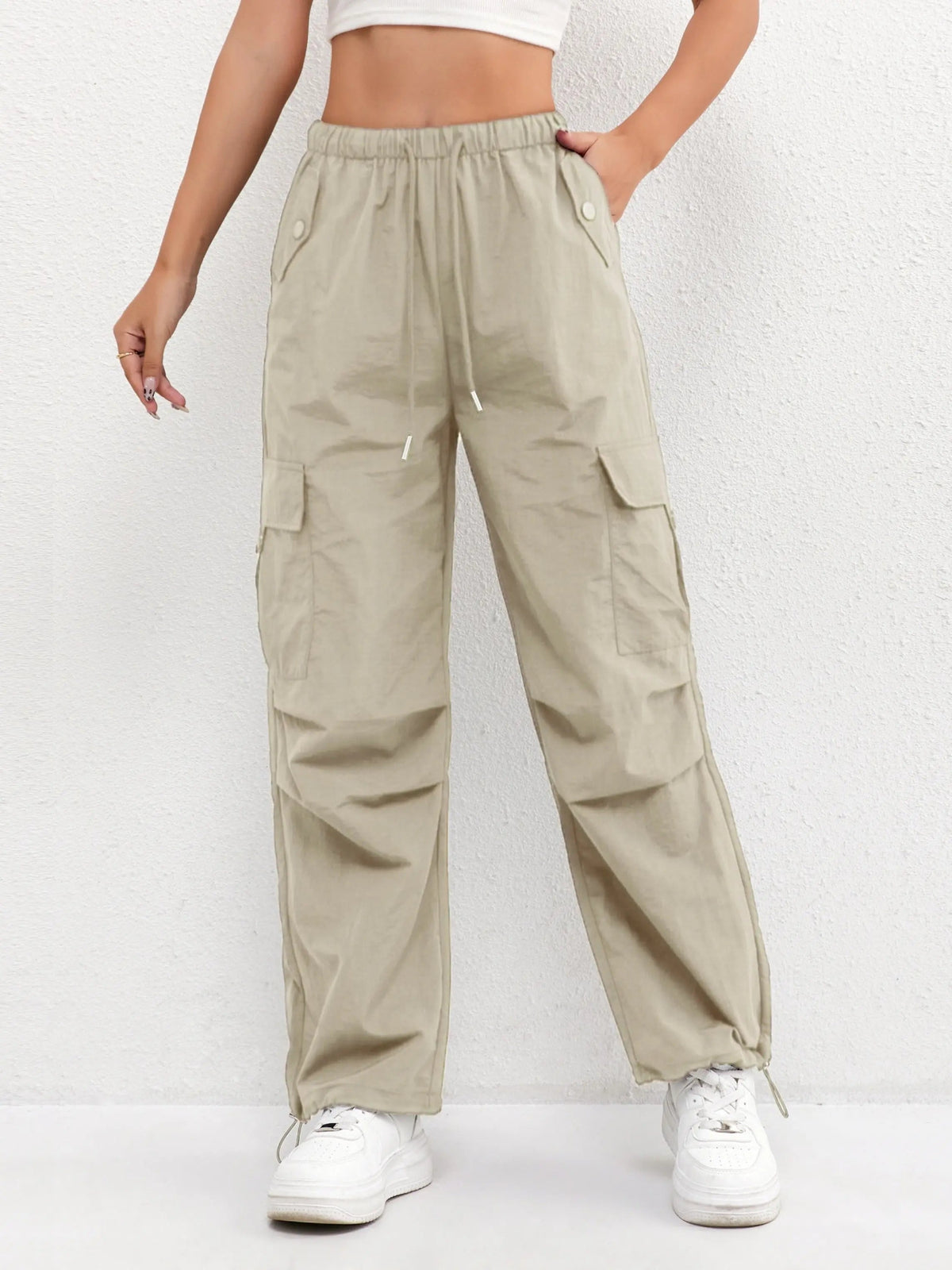 Pantaloni Cargo da Donna a Gamba Larga con Tasche Laterali