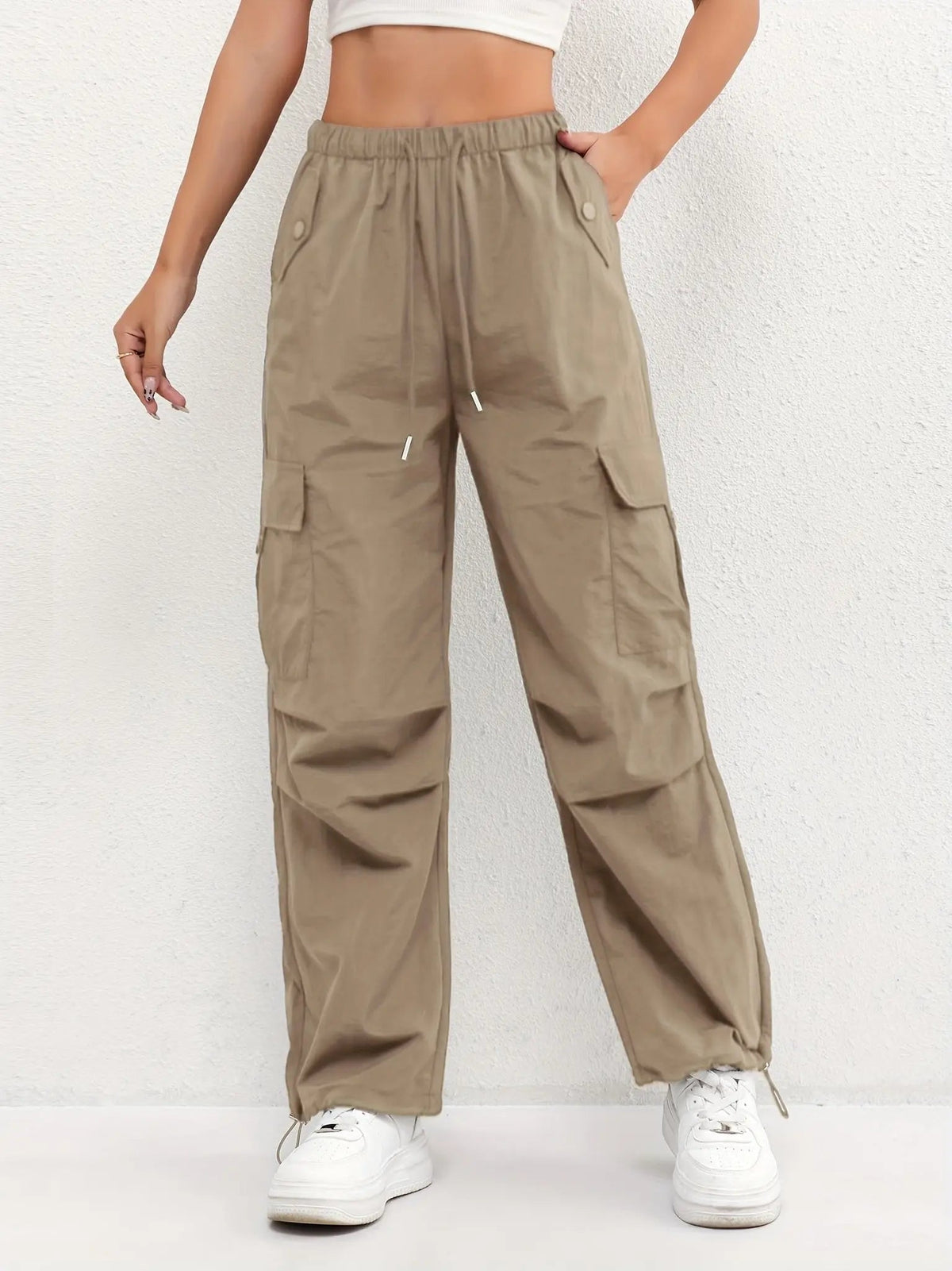 Pantaloni Cargo da Donna a Gamba Larga con Tasche Laterali