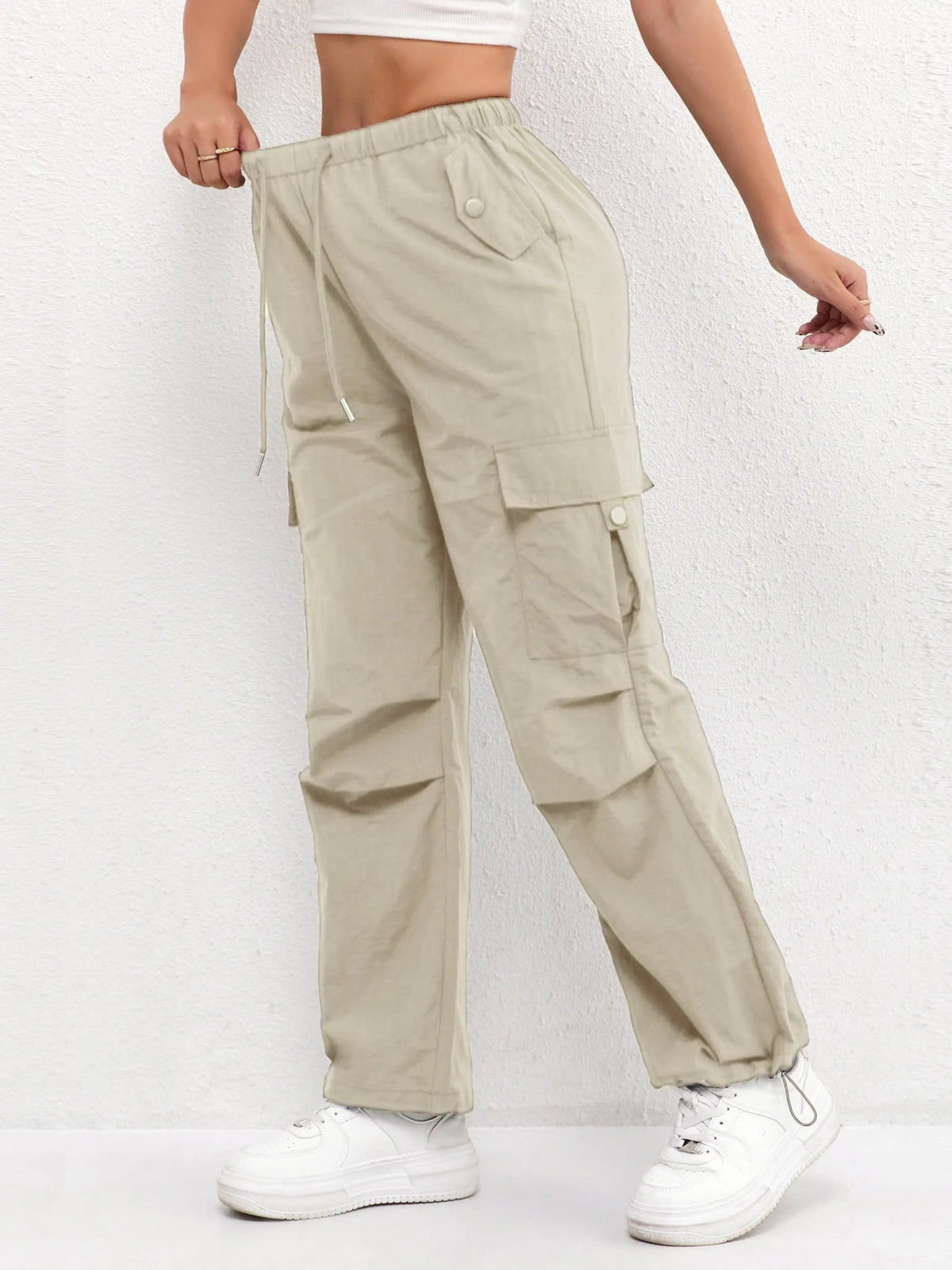Pantaloni Cargo da Donna a Gamba Larga con Tasche Laterali