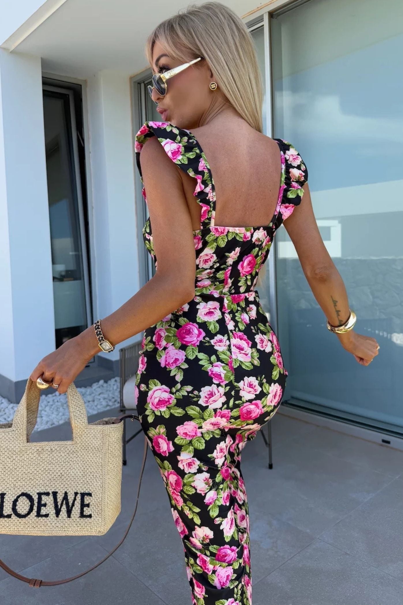 Midi Summer Floral Dress with Side Slit