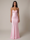 Długa sukienka wieczorowa damska z cienkimi ramiączkami i koronkowym detalem