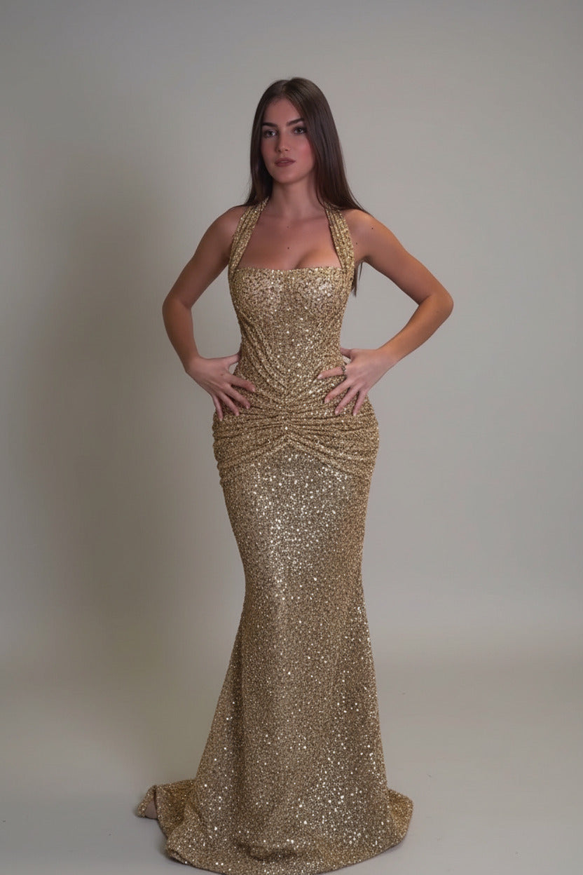 Abito Lungo da Sera con Paillettes e Silhouette Sirena