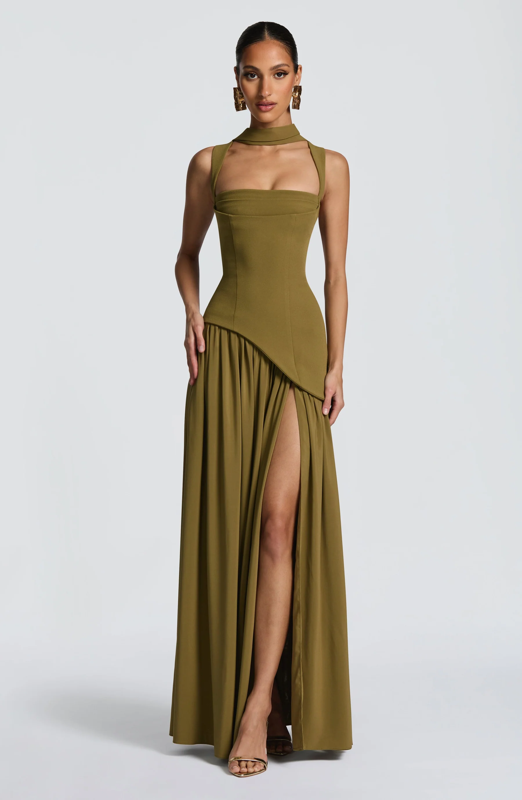 Abito Lungo Elegante in Raso da Donna con Spacco Laterale