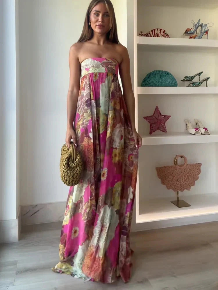 Floral Strapless Maxi Dress for Wedding Guests