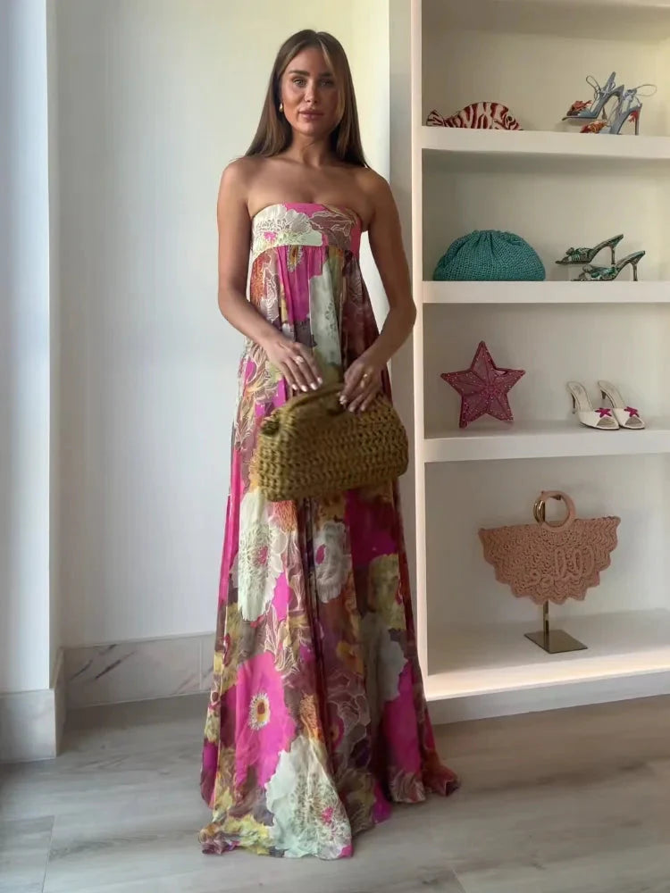 Floral Strapless Maxi Dress for Wedding Guests